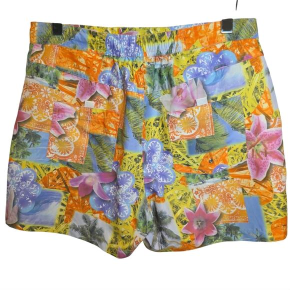 VTG Body Glove Board Shorts Womens Size Large Floral Tropical Orange Pockets - Picture 3 of 9
